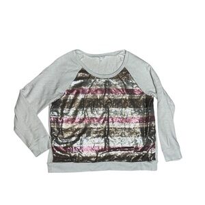 Victoria's Secret Netural Tan Beige Shiny Sequin Chest Long Sleeve Sweatshirt
